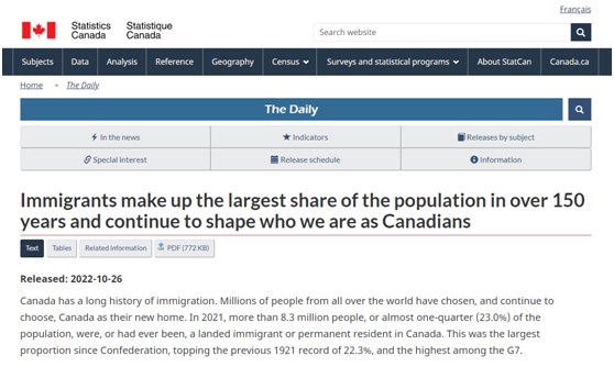 加拿大移民人口占23%创新高，博德指南移民为您细化分析加拿大移民数据
